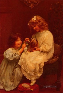  Ribbon Painting - The Blue Ribbon idyllic children Arthur John Elsley pet kids